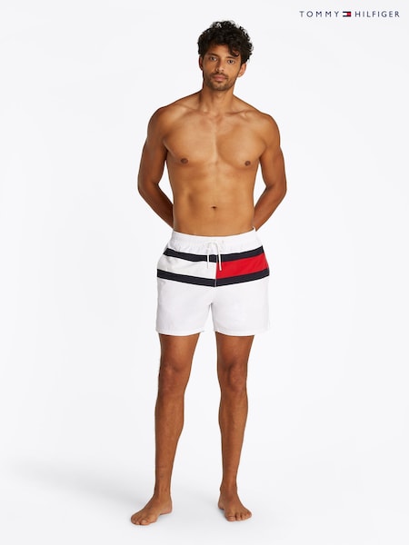 Tommy Hilfiger White Medium Length Drawstring Swim Trunks (F55180) | £65