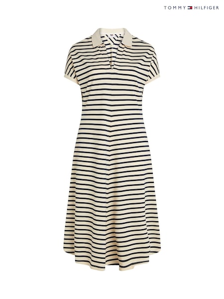 Tommy Hilfiger White Curve Lyocell Open Neck Midi Dress (F55186) | £160