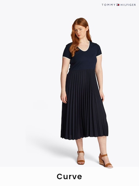 Tommy Hilfiger Blue Curve Contrast Soft V-Neck Dress (F55211) | £160
