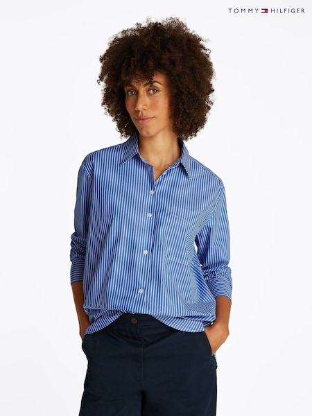 Tommy Hilfiger Blue Easy Fit Essential 100% Cotton Poplin Shirt (F55223) | £110