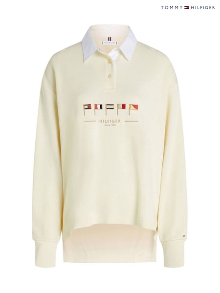Tommy Hilfiger Nude Relaxed Sail Flag Long Sleeve Polo Shirt (F55224) | £120