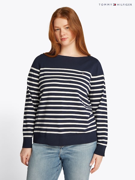 Tommy Hilfiger Blue Curve Cotton Jersey Stitch Boat Neck Jumper (F55245) | £90