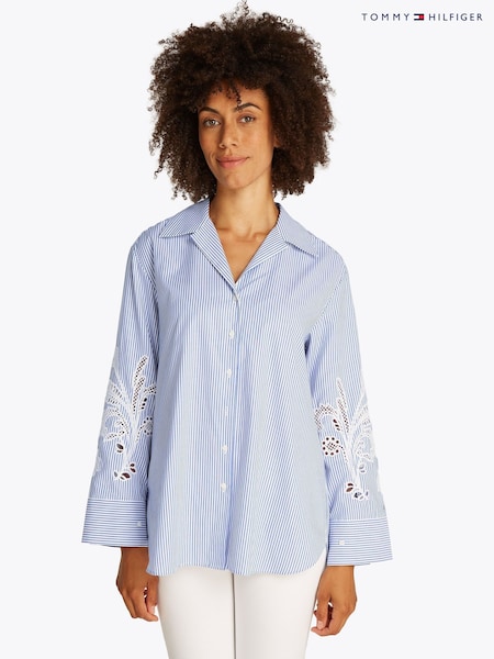 Tommy Hilfiger Blue Broderie Anglaise 100% Cotton Shirt (F55264) | £160