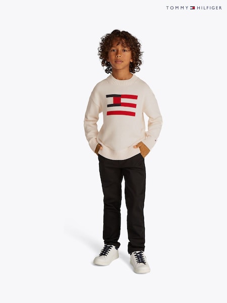 Tommy Hilfiger Cream Flag 100% Cotton Jumper (F55336) | £55 - £65