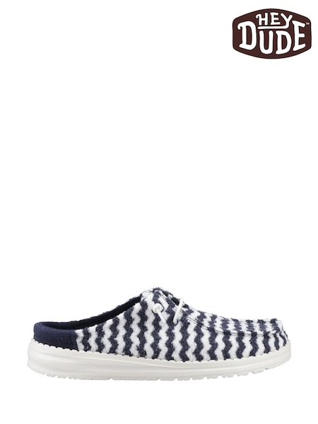 HEYDUDE Blue Wendy Slip Terry Stripe Mules (F55626) | £65