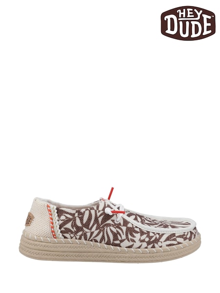 HEYDUDE Wendy Espadrille Retro Palm Brown Shoes (F55635) | £70