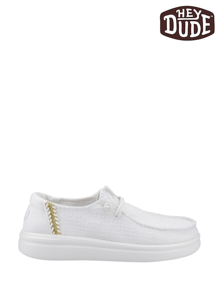 HEYDUDE Wendy Rise Perf Canvas White Shoes (F55644) | £65