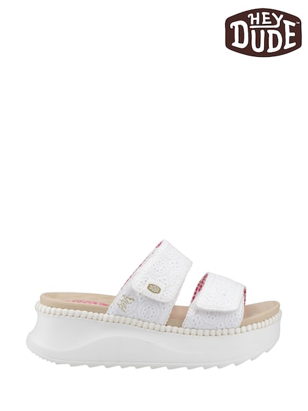 HEYDUDE Delray Slide Eyelet White Sandals (F55661) | £65