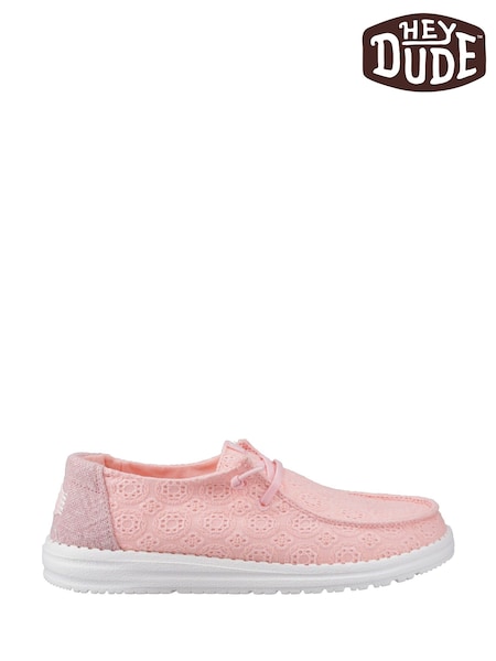 HEYDUDE Pink Wendy Eyelet Lace Shoes (F55675) | £65