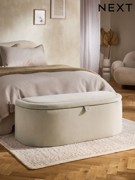 Soft Velvet Pebble Natural Kali Storage Ottoman Bench (F55693) | £275