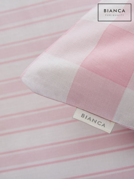 Bianca Pink Cotton Check and Stripe Fitted Sheet (F55700) | £14 - £17
