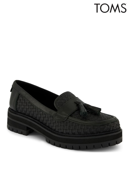 TOMS Cara Loafers in Black Woven PU with Tassel (F55701) | £100