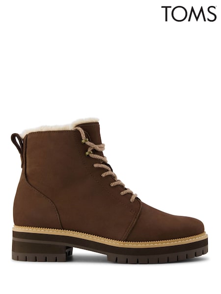 TOMS Wylder Brown Boots in Nubuck Leather with Faux Fur (F55703) | £140