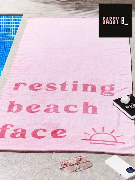 Sassy B Pink Resting Beach Face Cotton Beach Towel (F55704) | £11