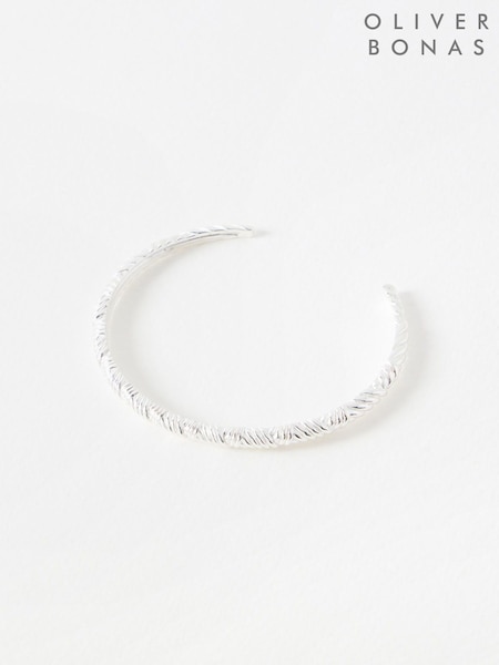 Oliver Bonas Silver Tone Zia Cross Over Textured Bangle (F55834) | £50