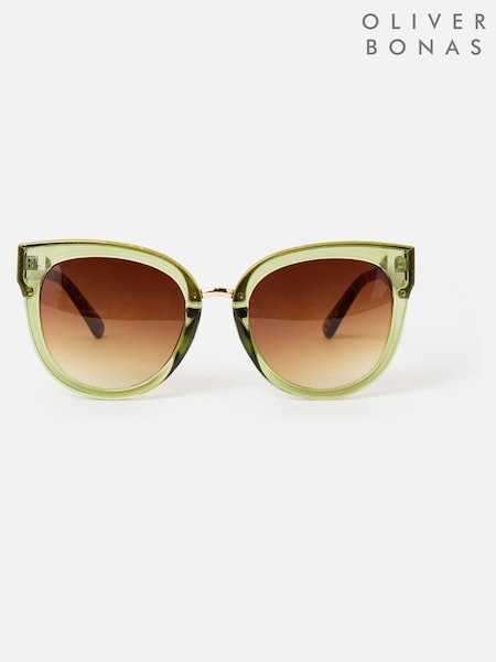 Oliver Bonas Green Crystal Faux Tortoiseshell Cat Eye Sunglasses (F55836) | £28