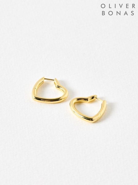 Oliver Bonas Gold Tone Polly Puffy Heart Profile Hoop Earrings (F55839) | £45