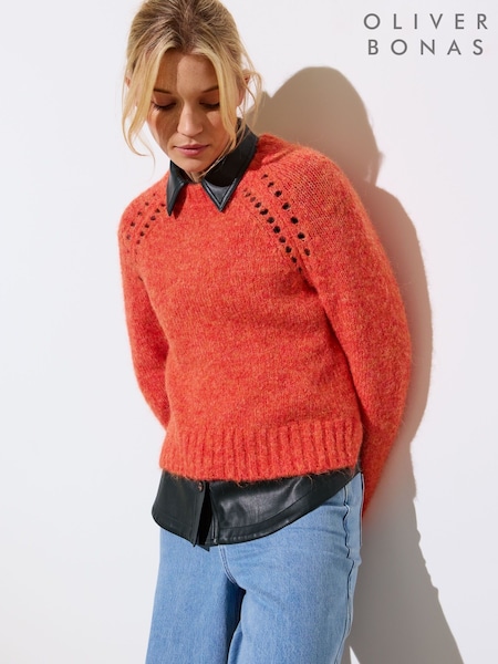 Oliver Bonas Orange Pointelle Knitted Jumper (F55849) | £58