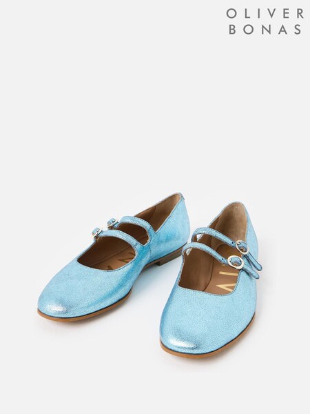 Oliver Bonas Blue Mary Jane Double Buckle Leather Shoes (F55909) | £65