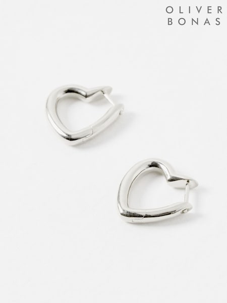 Oliver Bonas Silver Tone Polly Puffy Heart Profile Small Hoop Earrings (F55919) | £38