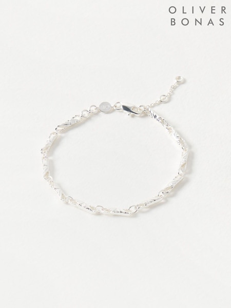 Oliver Bonas Silver Tone Elin Textured Bars Chain Bracelet (F55937) | £48