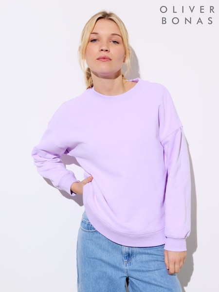 Oliver Bonas Purple Washed Longline 100% Cotton Sweatshirt (F55942) | £55