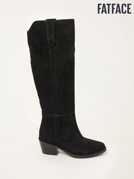 FatFace Black Suede Mid Heel Knee High Boot (F55981) | £125
