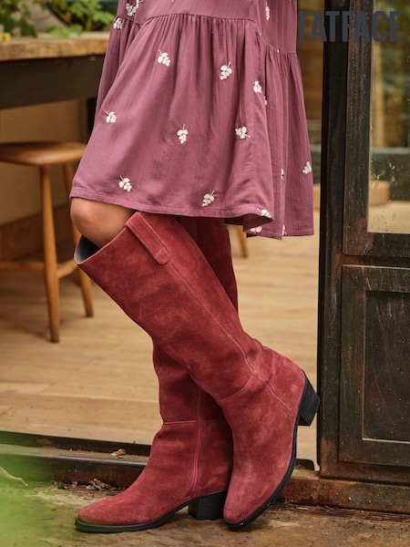 FatFace Red Suede Mid Heel Knee High Boot (F55984) | £125