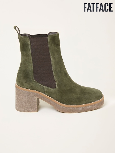 FatFace Khaki Green Suede Chelsea Mid Heel Boot (F55987) | £79