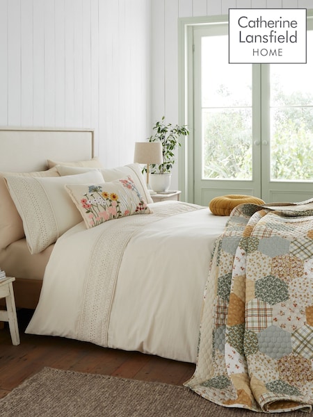 Catherine Lansfield Cream Broderie Anglaise Duvet Cover Set (F56001) | £25 - £45