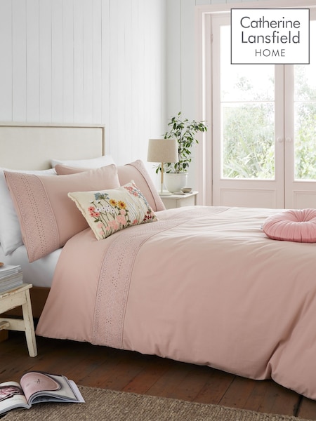Catherine Lansfield Blush Broderie Anglaise Duvet Cover Set (F56004) | £25 - £45