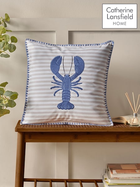 Catherine Lansfield Blue Lobster Embroidered Cushion (F56011) | £19