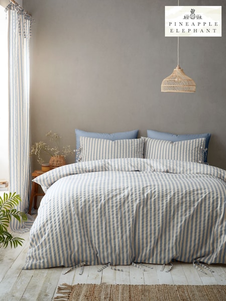 Pineapple Elephant Blue Zanzibar Yarn Dyed Stripe Duvet Cover Set (F56013) | £25 - £40