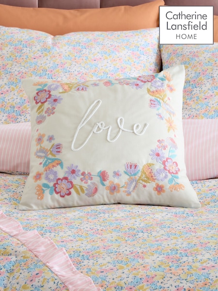 Catherine Lansfield Natural Love Embroidered Cushion (F56032) | £19