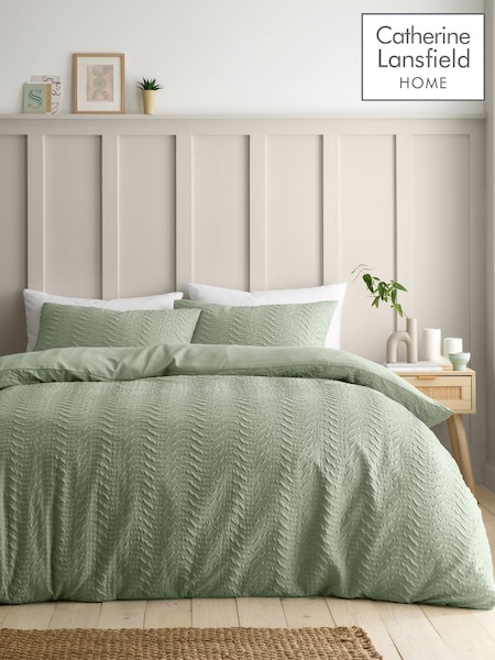Catherine Lansfield Mint Green Heatset Wave Duvet Cover Set (F56035) | £25 - £45