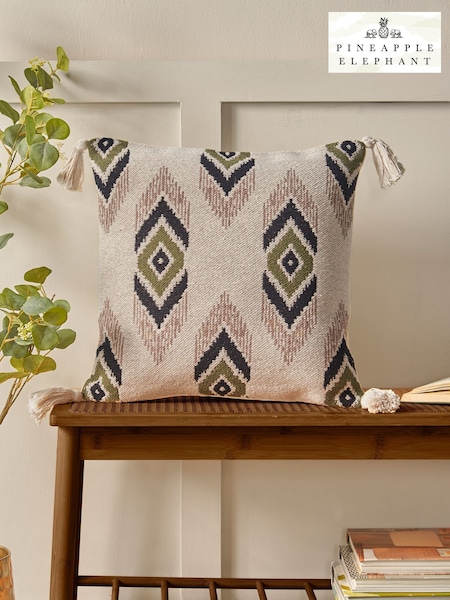 Pineapple Elephant Olive Emir Ikat Cushion (F56037) | £17
