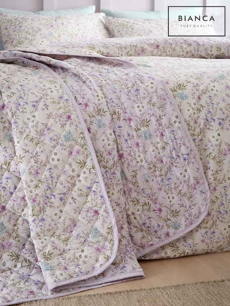 Bianca Lilac Ditsy Floral Cotton Reversible Bedspread (F56040) | £75