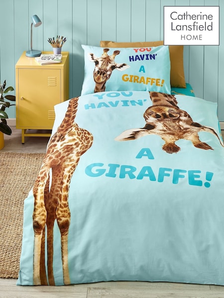 Catherine Lansfield Aqua Havin A Giraffe Reversible Duvet Cover Set (F56042) | £18 - £30