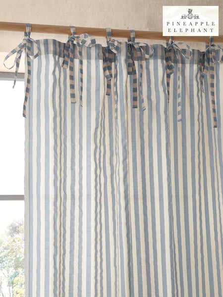 Pineapple Elephant Blue Zanzibar Yarn Dyed Stripe Voile Curtains Panel (F56064) | £16 - £20