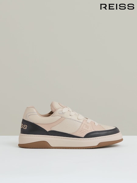 Reiss Ecru/Charcoal Alvar Panelled Leather Trainers (F56072) | £198