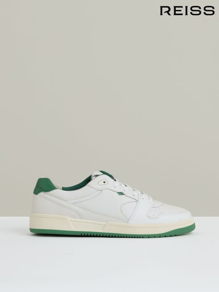 Reiss White/Green Astor Leather Low Top Trainers (F56075) | £168