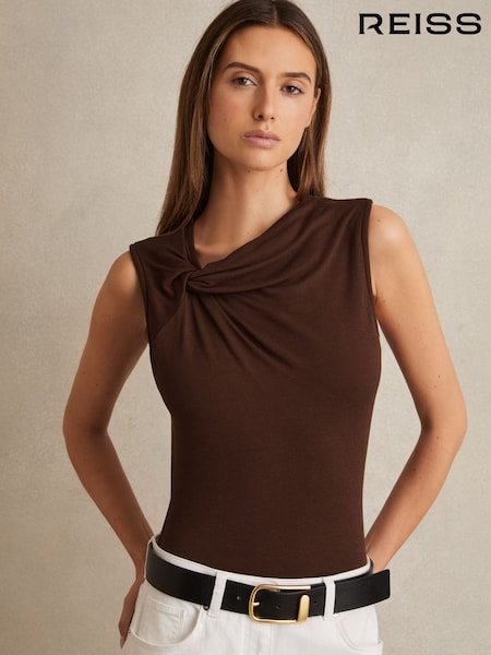 Reiss Chocolate Brown Fran Knot Detail Jersey Bodysuit (F56076) | £88