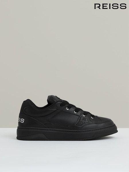 Reiss All Black Alvar Panelled Leather Trainers (F56081) | £198