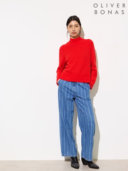Oliver Bonas Red Funnel Neck Knitted Jumper (F56082) | £58