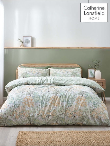 Catherine Lansfield Green Forest Blossom Reversible Duvet Cover Set (F56125) | £17 - £35