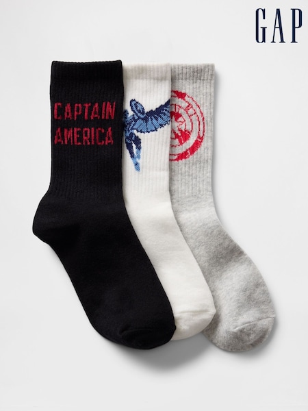 Gap White Marvel Captain America Crew Socks 3-Pack (F56145) | £10