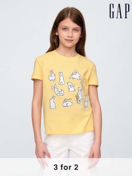 Gap Yellow Rabbit Short Sleeve Crew Neck Graphic T-Shirt (4-13yrs) (F56146) | £10