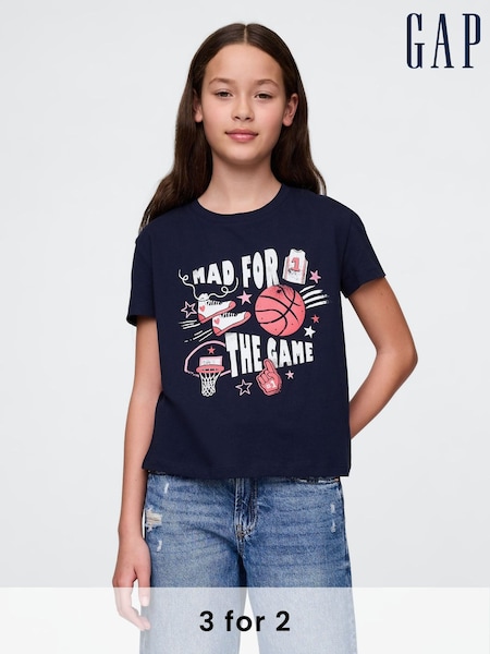 Gap Navy/Blue Baskeball Short Sleeve Crew Neck Graphic T-Shirt (4-13yrs) (F56148) | £10