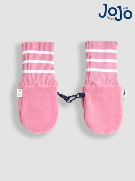 JoJo Maman Bébé Pink Polar Fleece Mittens With Cuff (F56167) | £14