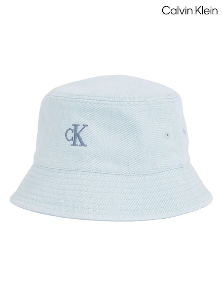Calvin Klein Blue Embroidered Monogram Denim Bucket 100% Cotton Hat (F56174) | £45